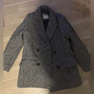 Abercrombie & Fitch Black and White Herringbone Coat